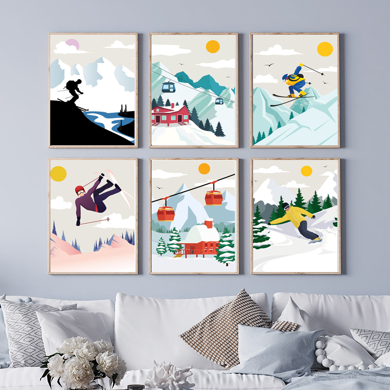 Baby Nursery Themes Boy - Seni Dinding Kanvas Gunung Bersalju Minimalis