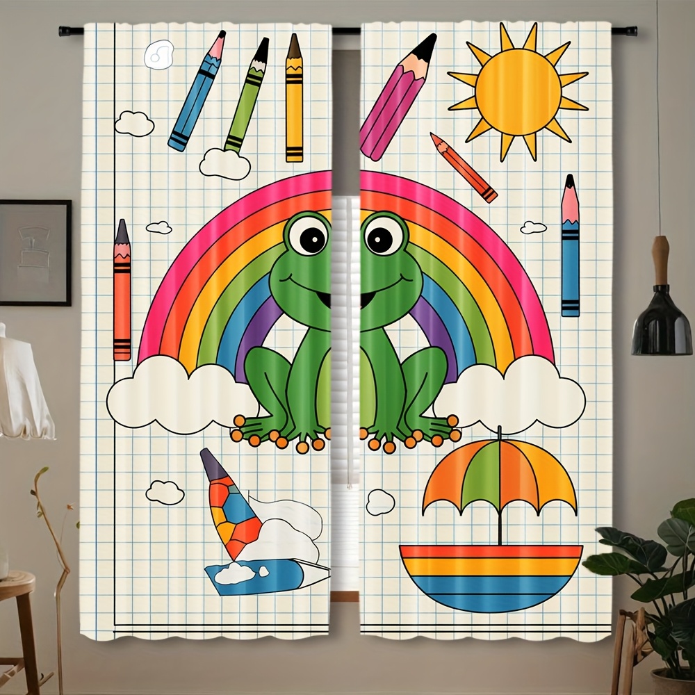 Baby Nursery Themes Boy - Tirai Katak Pelangi Lucu Dekorasi Jendela