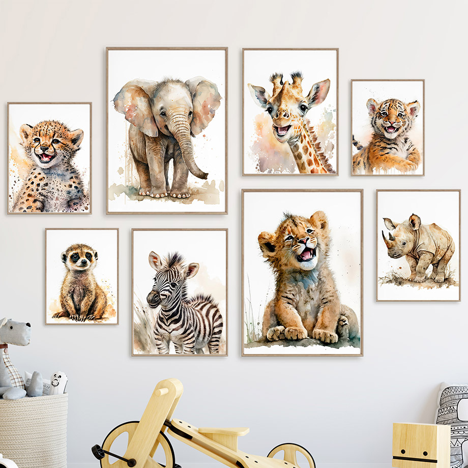 Baby Zebra Nursery - Lukisan Kanvas Seni Dinding Hewan Kamar