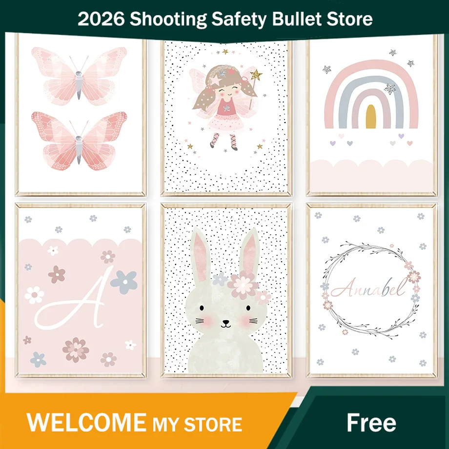 Baby Nursery Paintings - Lukisan Kanvas Seni Dinding Pelangi Kupu-kupu