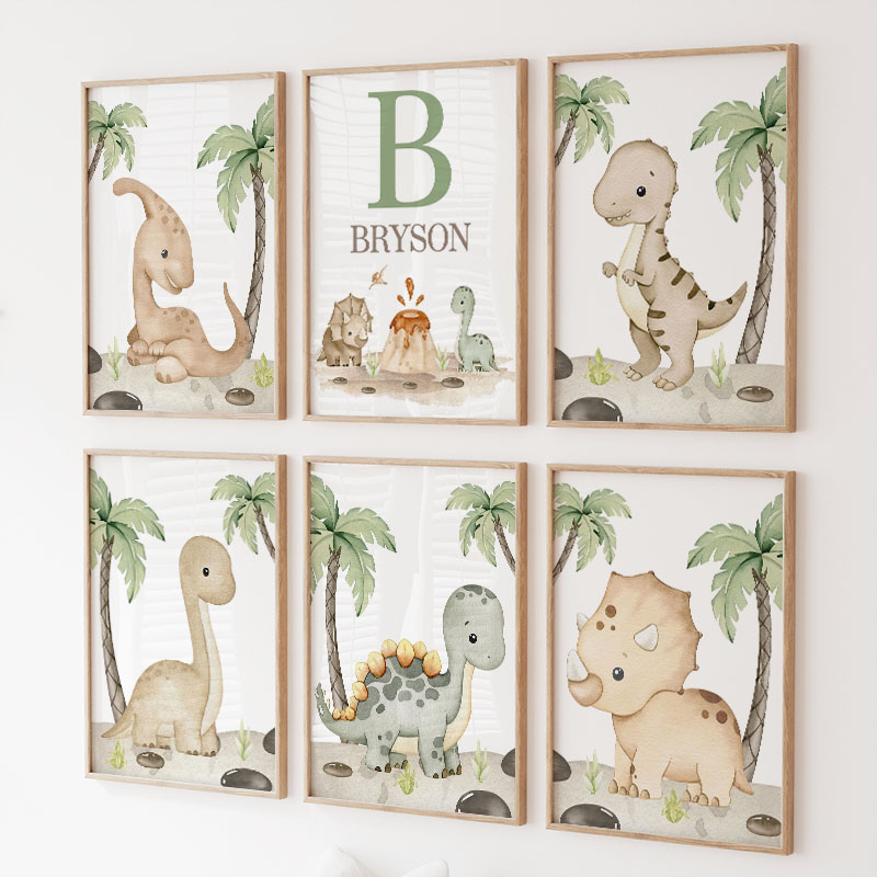 Baby Nursery Tree - 6 jenis Seni Dinding Kanvas Dinosaurus
