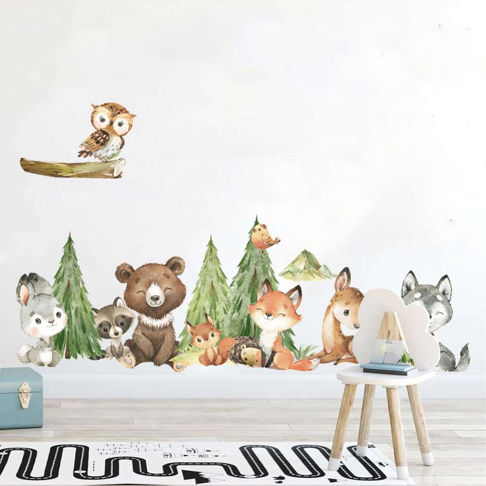 Baby Nursery Tree - Stiker dinding hewan hutan cat air