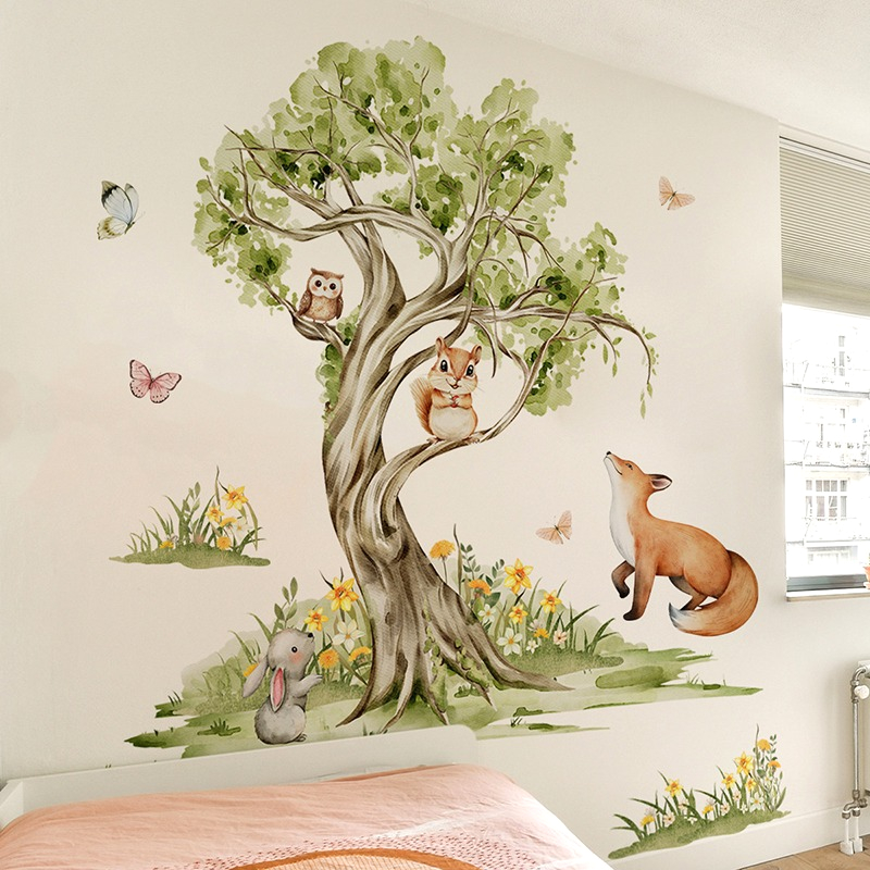 Baby Nursery Tree - Stiker Dinding Hewan Pohon Besar Hutan