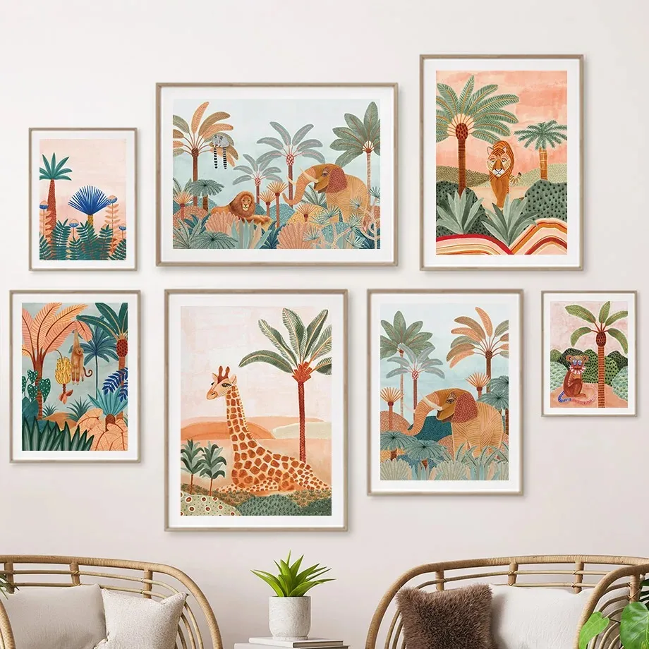Baby Nursery Tree - Boho Hewan Hutan Harimau Monyet Jerapah