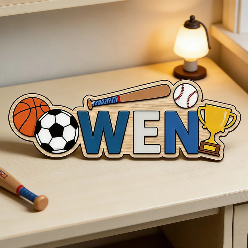 Baby Nursery Themes Boy - Papan Nama Kayu Bertema Piala Olahraga
