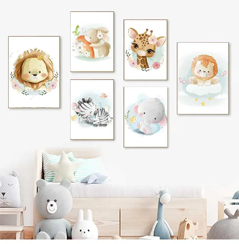 Baby Zebra Nursery - Lukisan Dinding Berlian Motif Jerapah Singa
