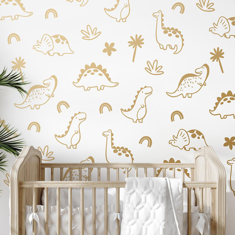 Baby Nursery Tree - Stiker dinding pelangi pohon dinosaurus geometris