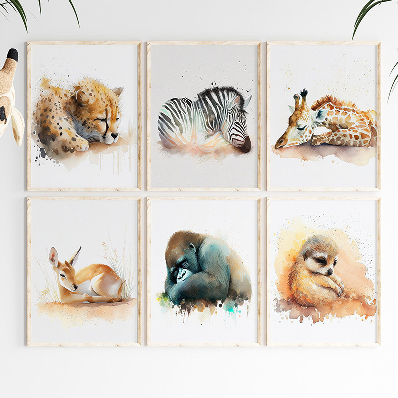 Baby Zebra Nursery - Poster Seni Dinding Hewan Safari Tidur