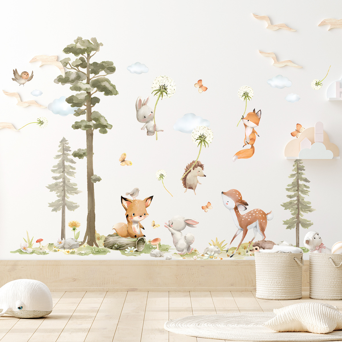 Baby Nursery Tree - Stiker dinding hewan hutan lucu untuk