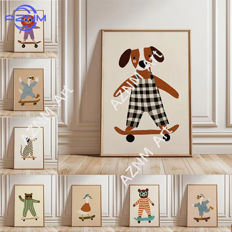 Baby Nursery Paintings - 1 Buah Poster Skateboard Hewan Lucu