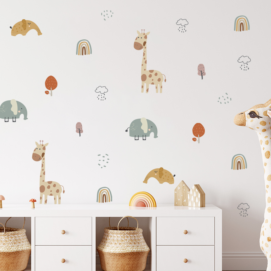 Baby Nursery Tree - Kartun Jerapah Gajah Hewan Stiker Dinding
