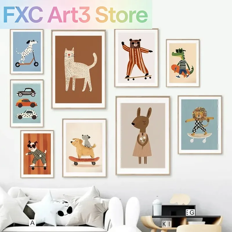 Baby Nursery Paintings - 1 Buah Poster Skateboard Kucing Anjing
