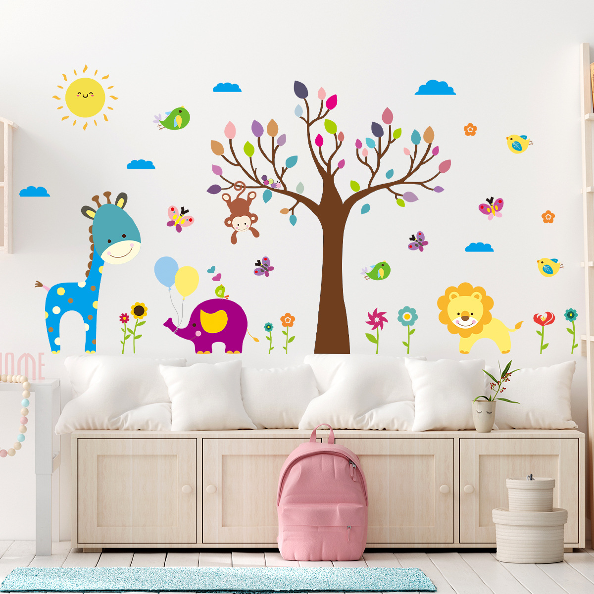 Baby Nursery Tree - Stiker dinding kartun grafiti warna-warni anak-anak