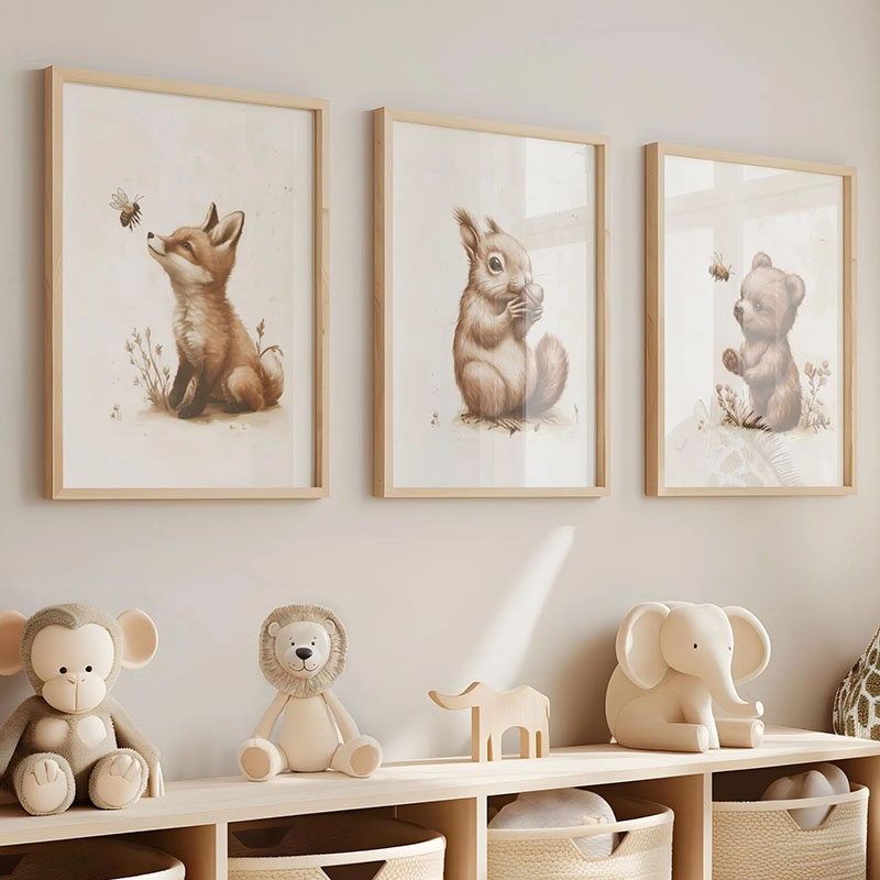 Baby Nursery Paintings - Poster Hewan Beruang Kelinci Rubah Rusa