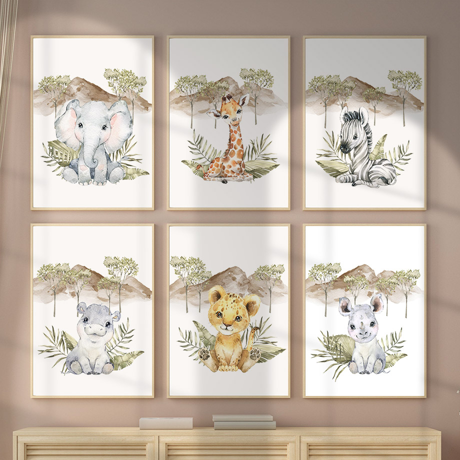 Baby Nursery Tree - Poster Kebun Anak-anak Jerapah Zebra Gajah