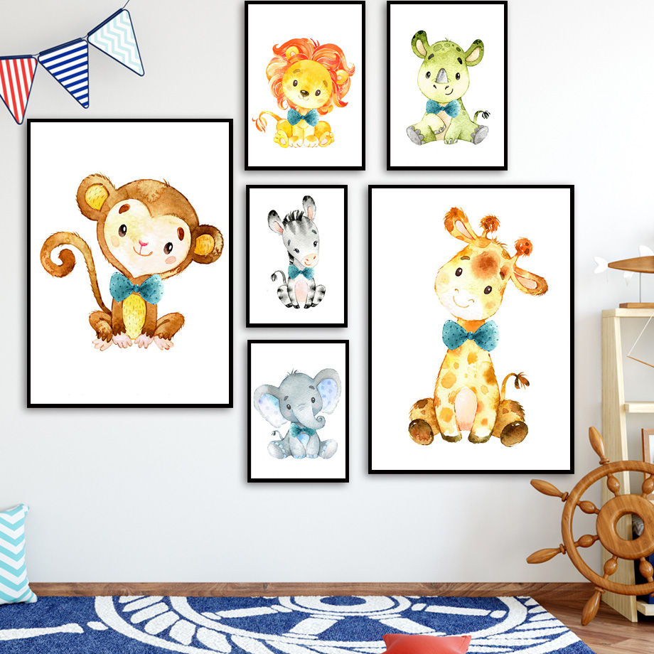 Baby Zebra Nursery - Lukisan Kanvas Seni Dinding Kartun Singa