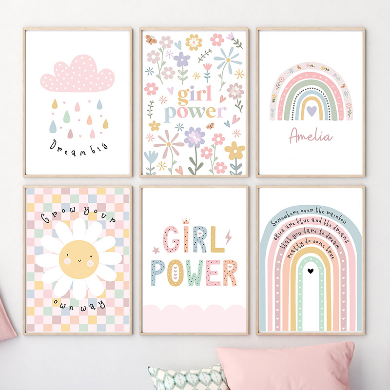 Baby Nursery Paintings - Bunga matahari awan pelangi hati pembibitan