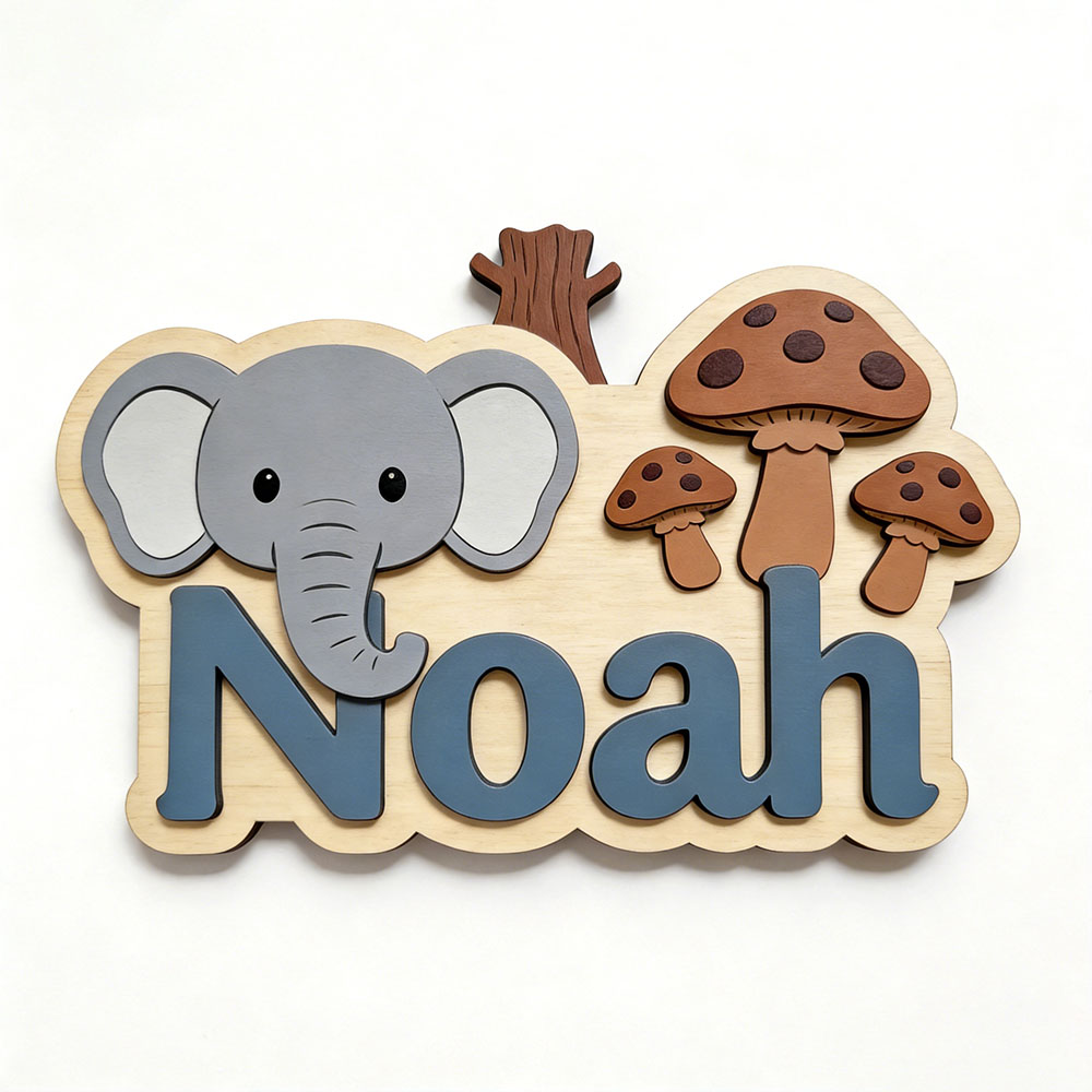 Plakat Nama Gajah & Jamur Kart - Baby Nursery Themes Boy ulasan dan harga