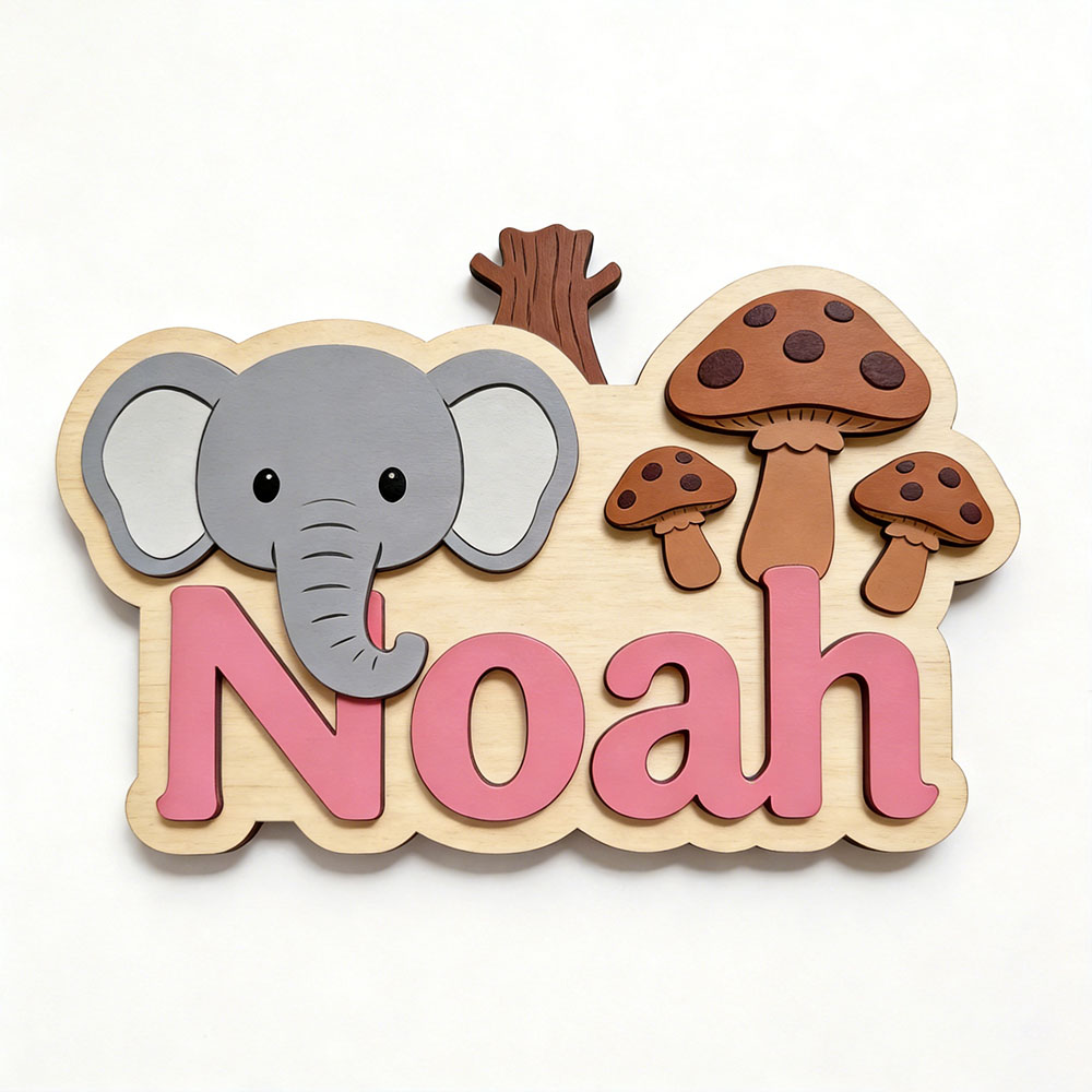 Plakat Nama Gajah & Jamur Kart - Baby Nursery Themes Boy ulasan dan harga