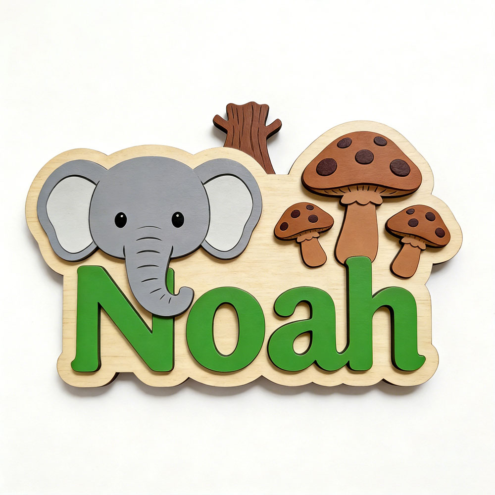 Plakat Nama Gajah & Jamur Kart - Baby Nursery Themes Boy ulasan dan harga