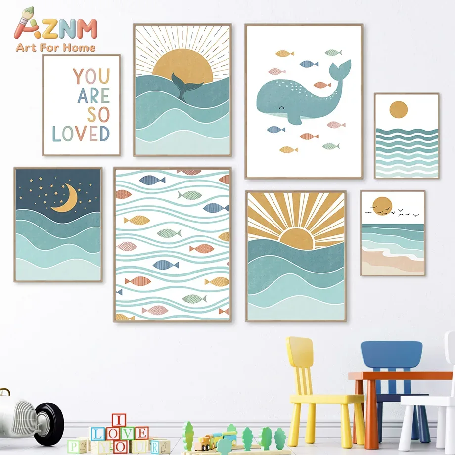 AZNM Boho Ocean Canvas Wall Ar - Baby Nursery Paintings ulasan dan harga