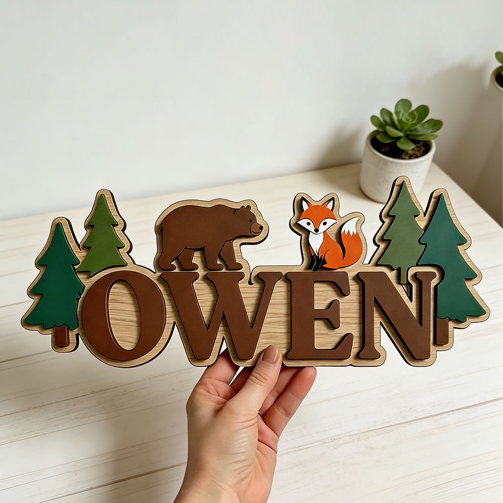 Papan Nama Pintu Beruang dan R - Baby Nursery Forest Theme ulasan dan harga