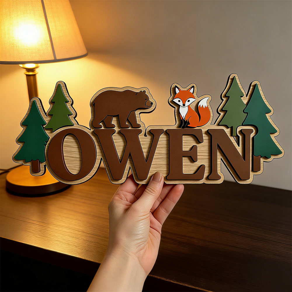 Papan Nama Pintu Beruang dan R - Baby Nursery Forest Theme ulasan dan harga