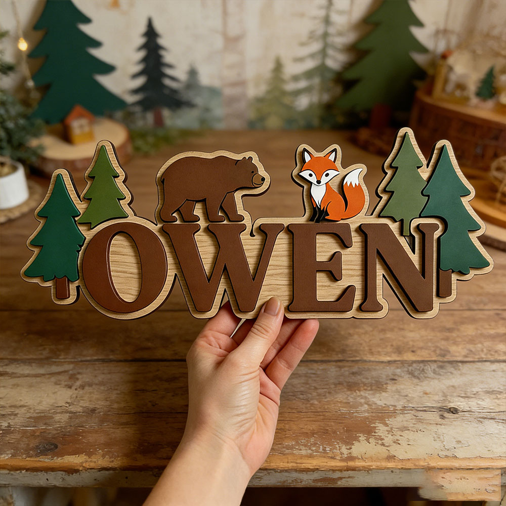 Papan Nama Pintu Beruang dan R - Baby Nursery Forest Theme ulasan dan harga