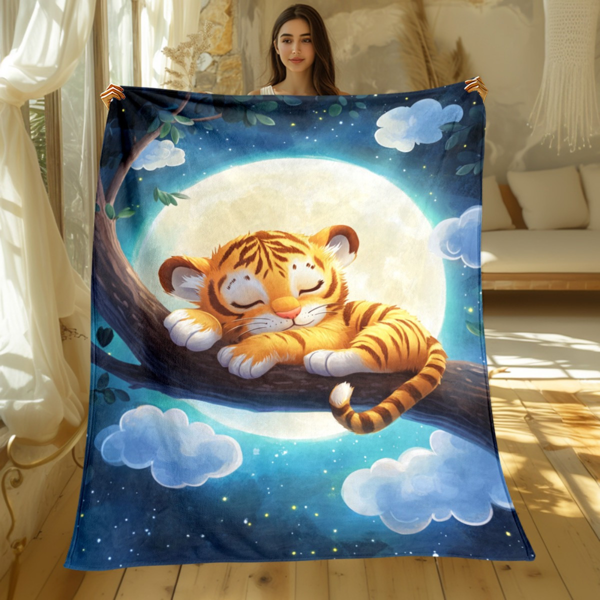 Harimau tidur yang lucu di cab - Baby Nursery Tree ulasan dan harga