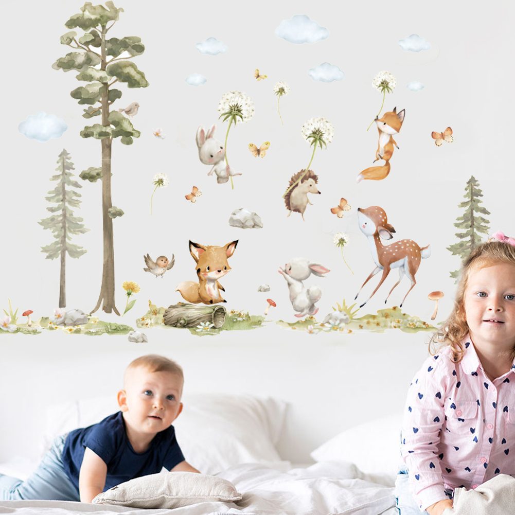 Stiker dinding hewan hutan luc - Baby Nursery Tree ulasan dan harga