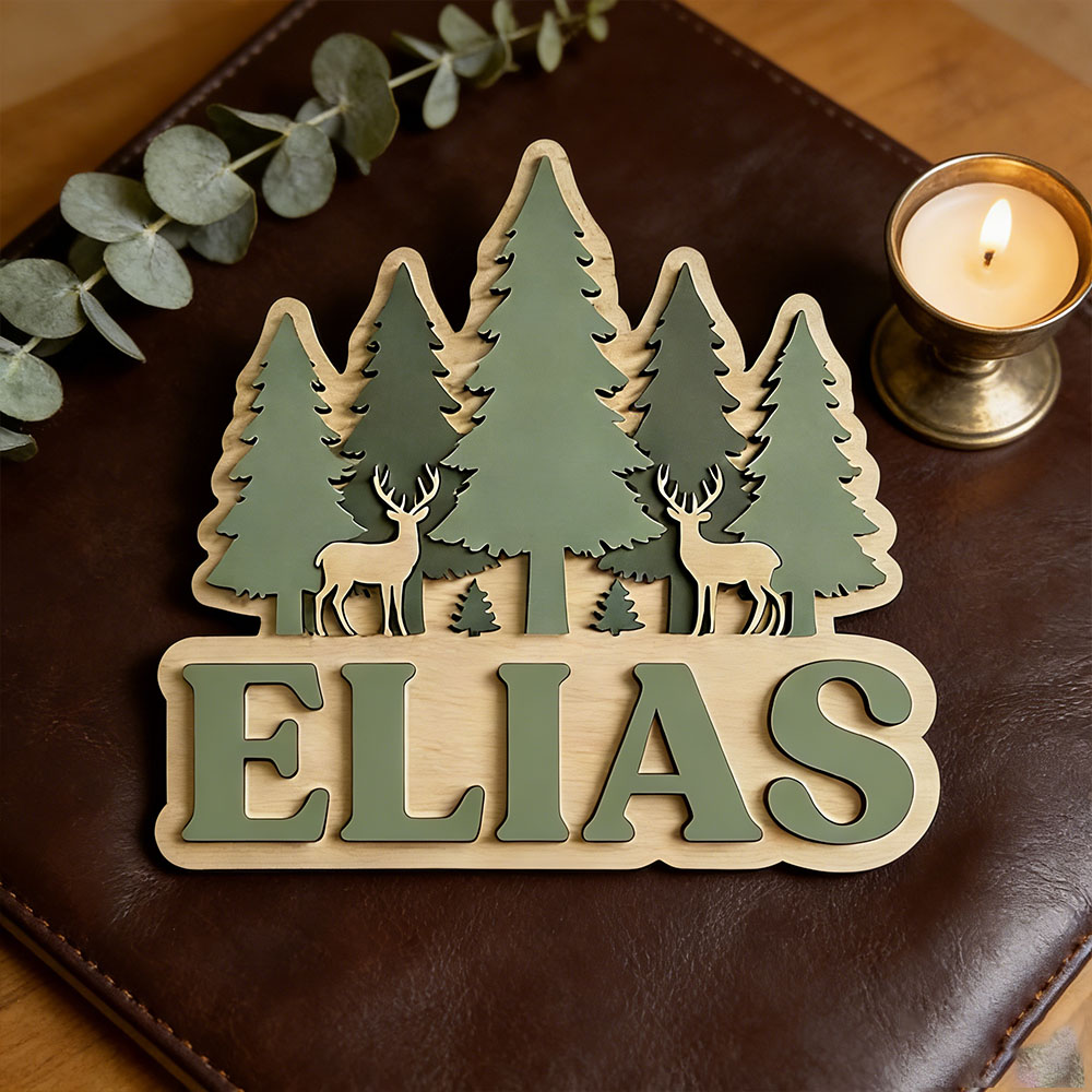 Papan Nama Kayu Bertema Rusa H - Baby Nursery Forest Theme ulasan dan harga