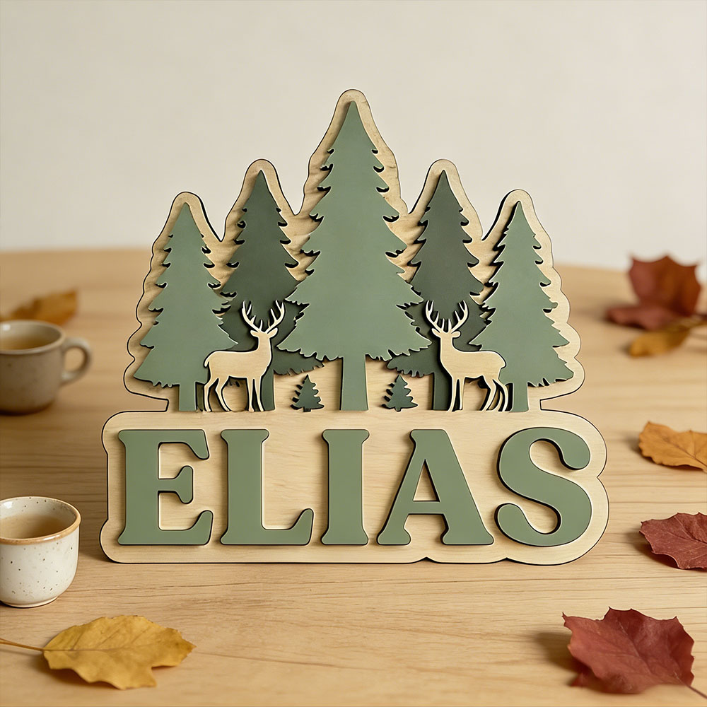 Papan Nama Kayu Bertema Rusa H - Baby Nursery Forest Theme ulasan dan harga
